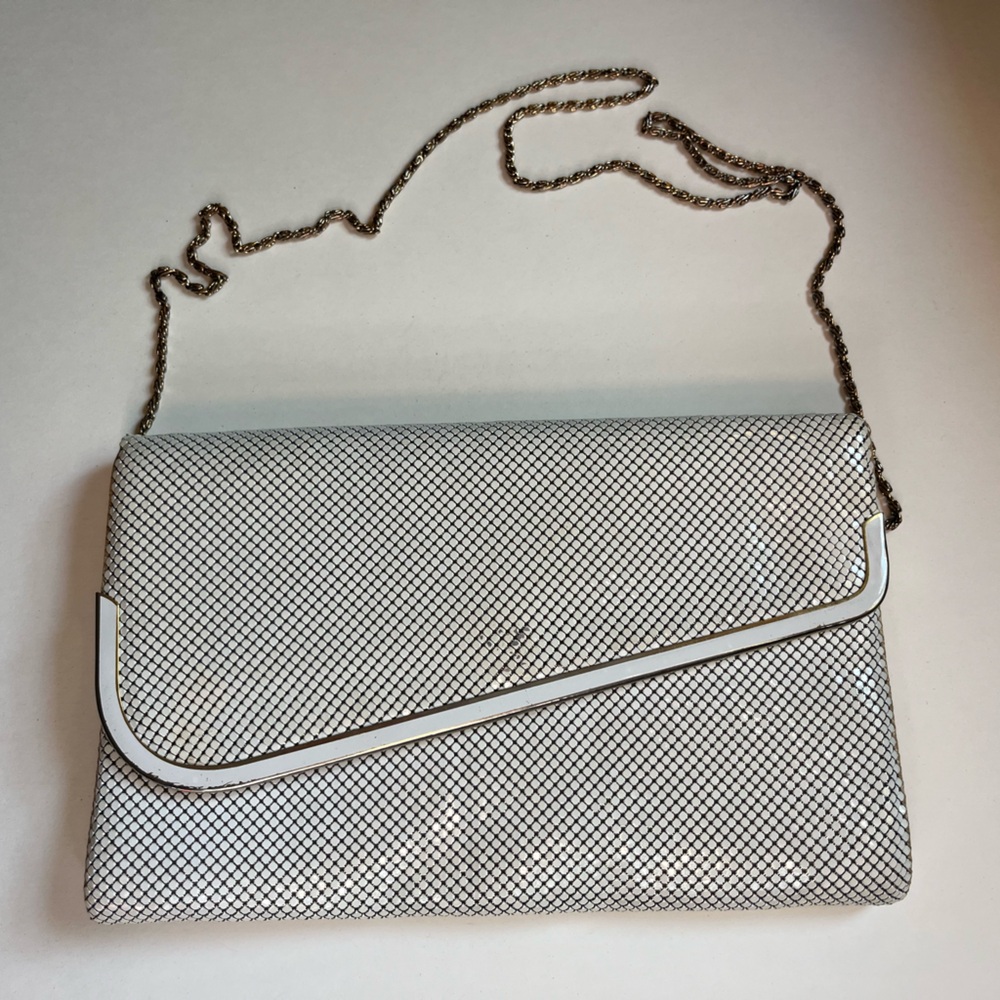 Vintage 60s-70s White Metal Mesh Evening Crossbody Purse